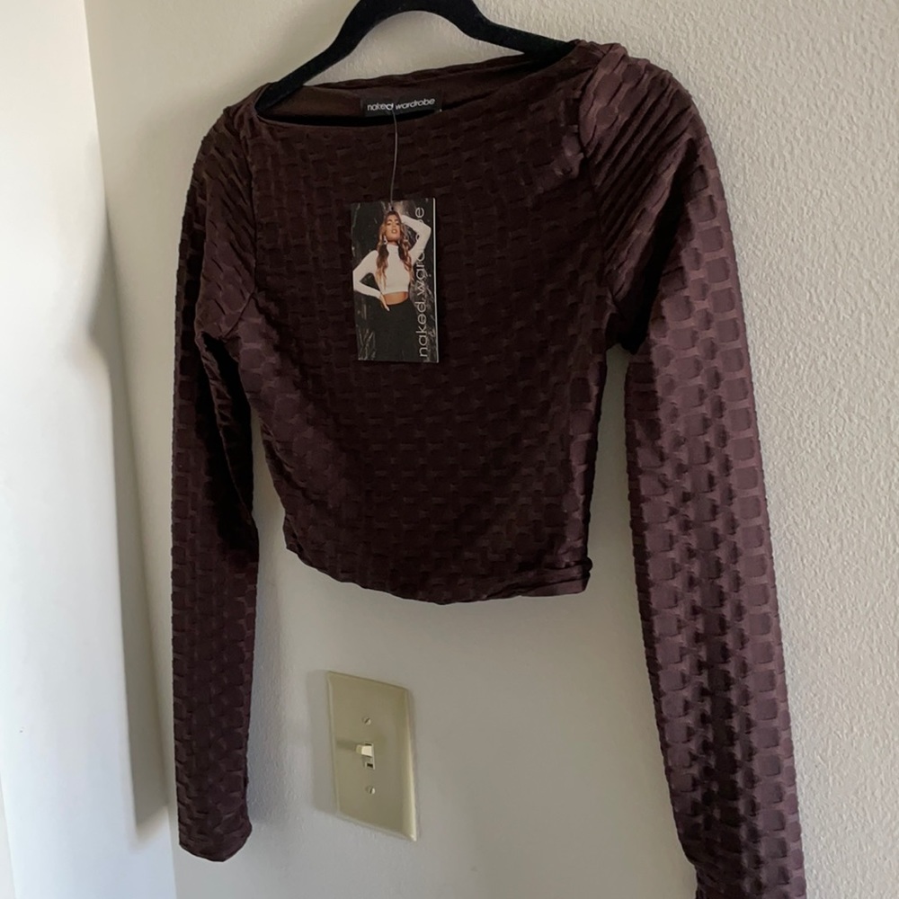 Brown Naked Wardrobe Honey Comb Pattern Crop Top